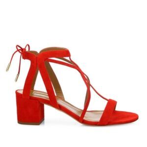 Aquazzura Fiji Red Suede Block Heel Strappy Sandal Size: 36 (US 6)